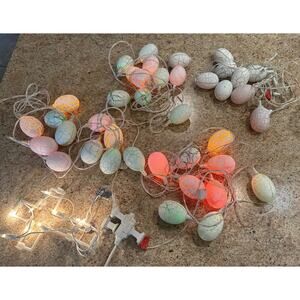 Vintage Easter Pastel Blow Mold Eggs String Lights & Cross Light Work Great! 7O